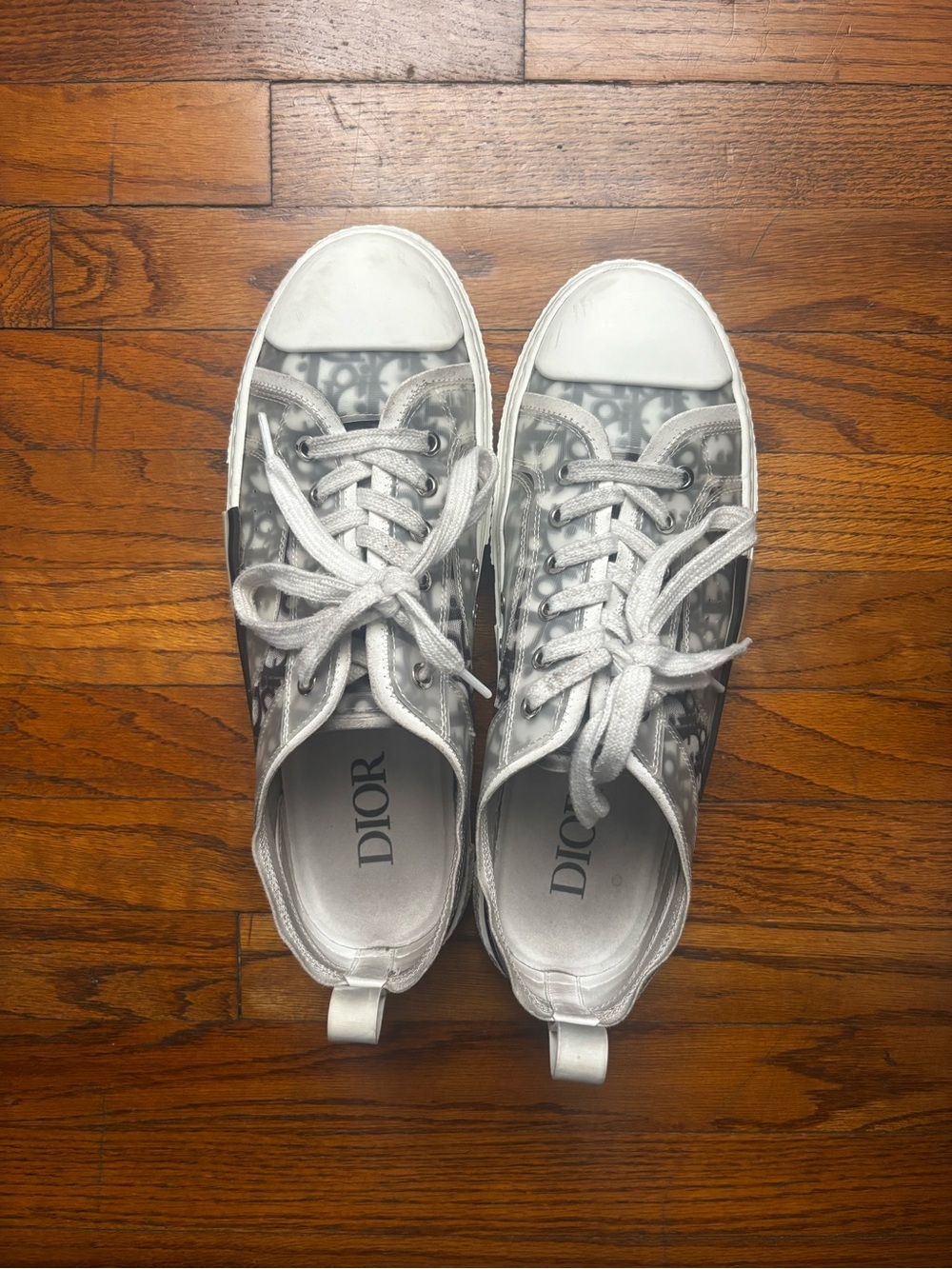 Dior Silver and White Monogram Low-Top Sneakers